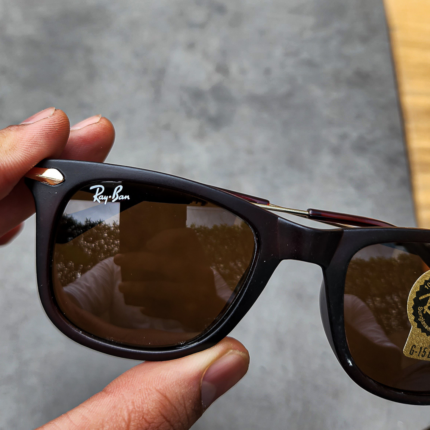 RAY-BAN New Modern Addition Brown & Gold 2148 Square Sunglass For Unisex